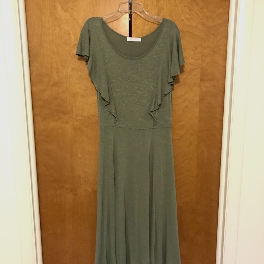 Green Midi Flutter Sleeves Dress